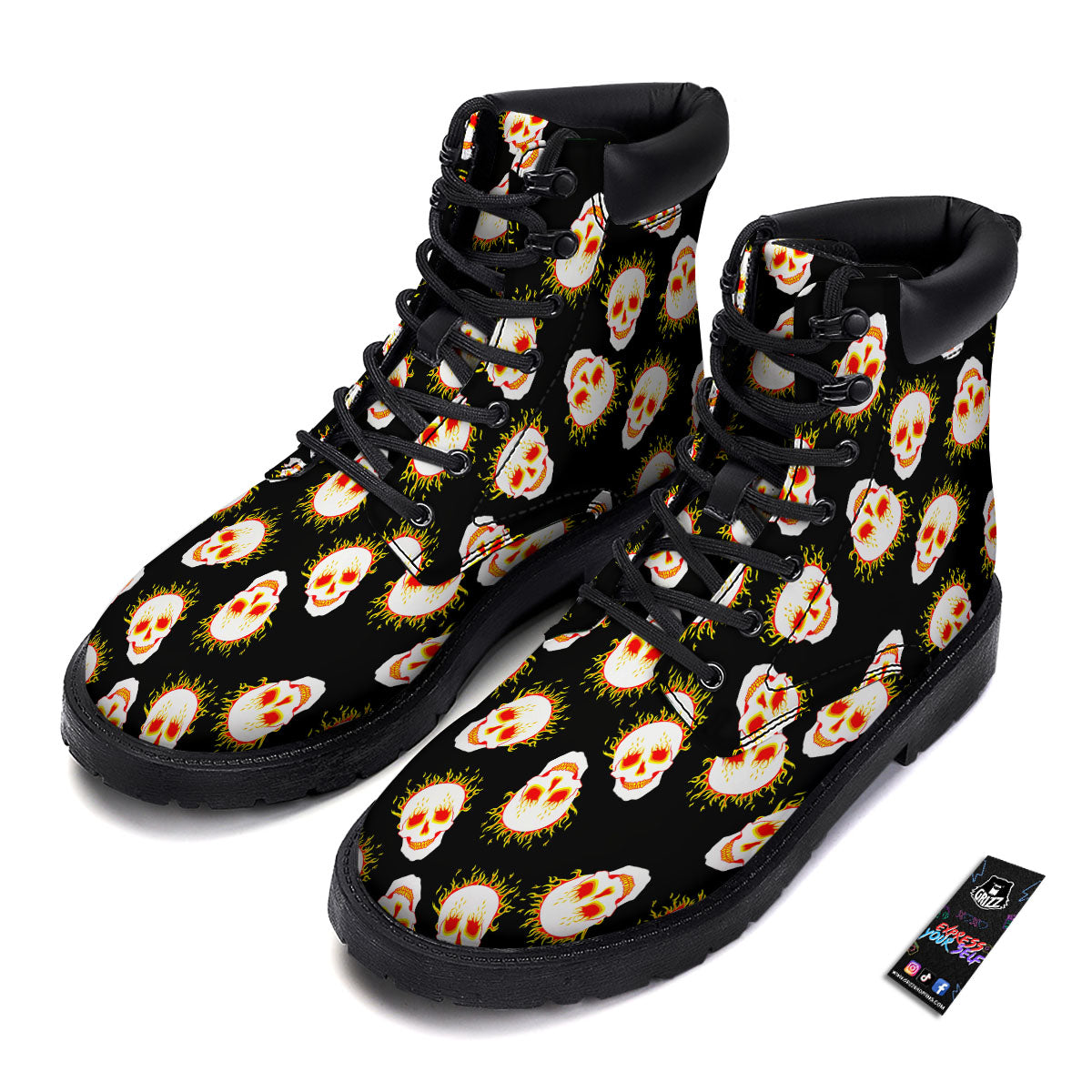 In Flames Skull Print Pattern Boots-grizzshop