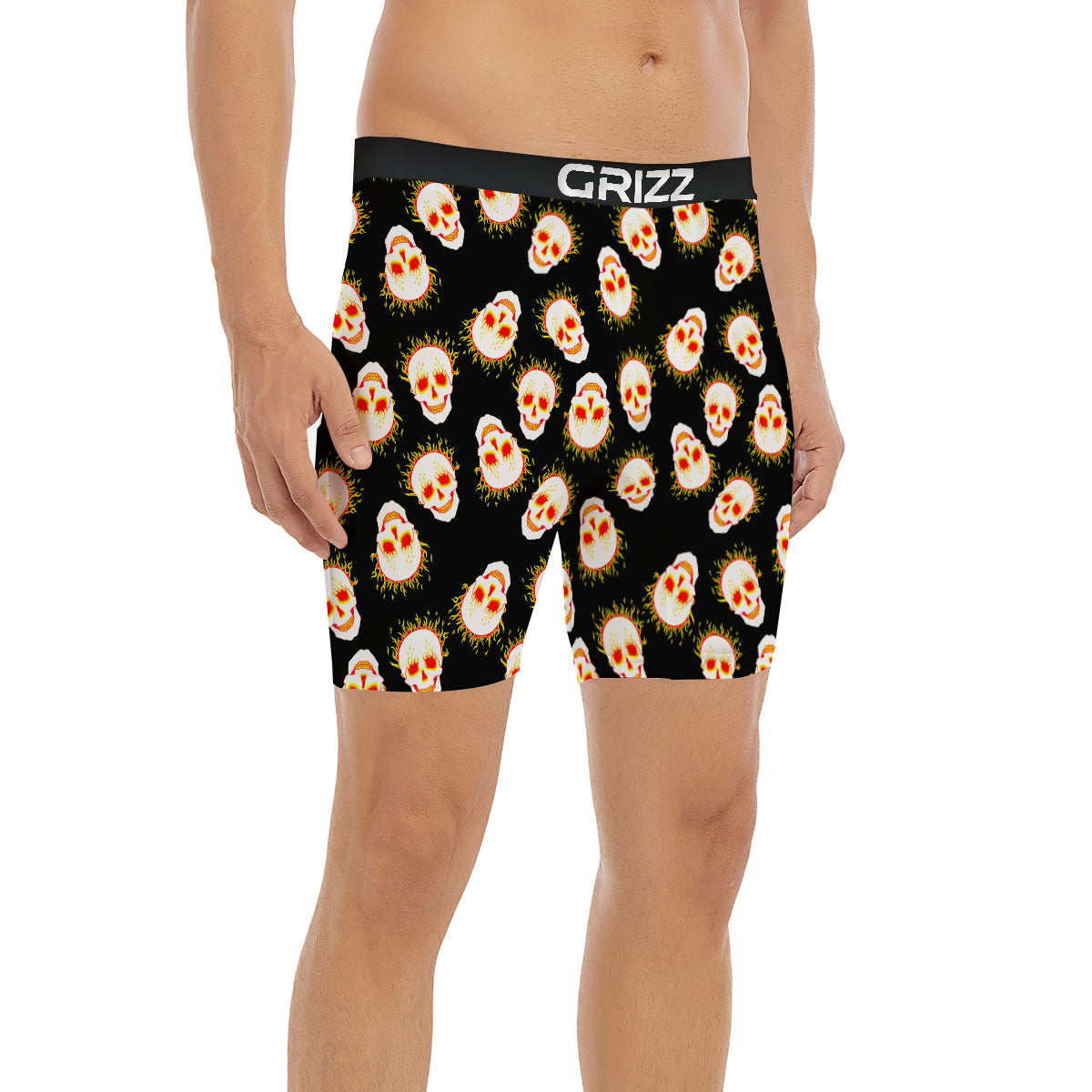 In Flames Skull Print Pattern Boxer Briefs-grizzshop