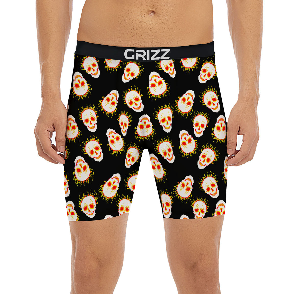 In Flames Skull Print Pattern Boxer Briefs-grizzshop