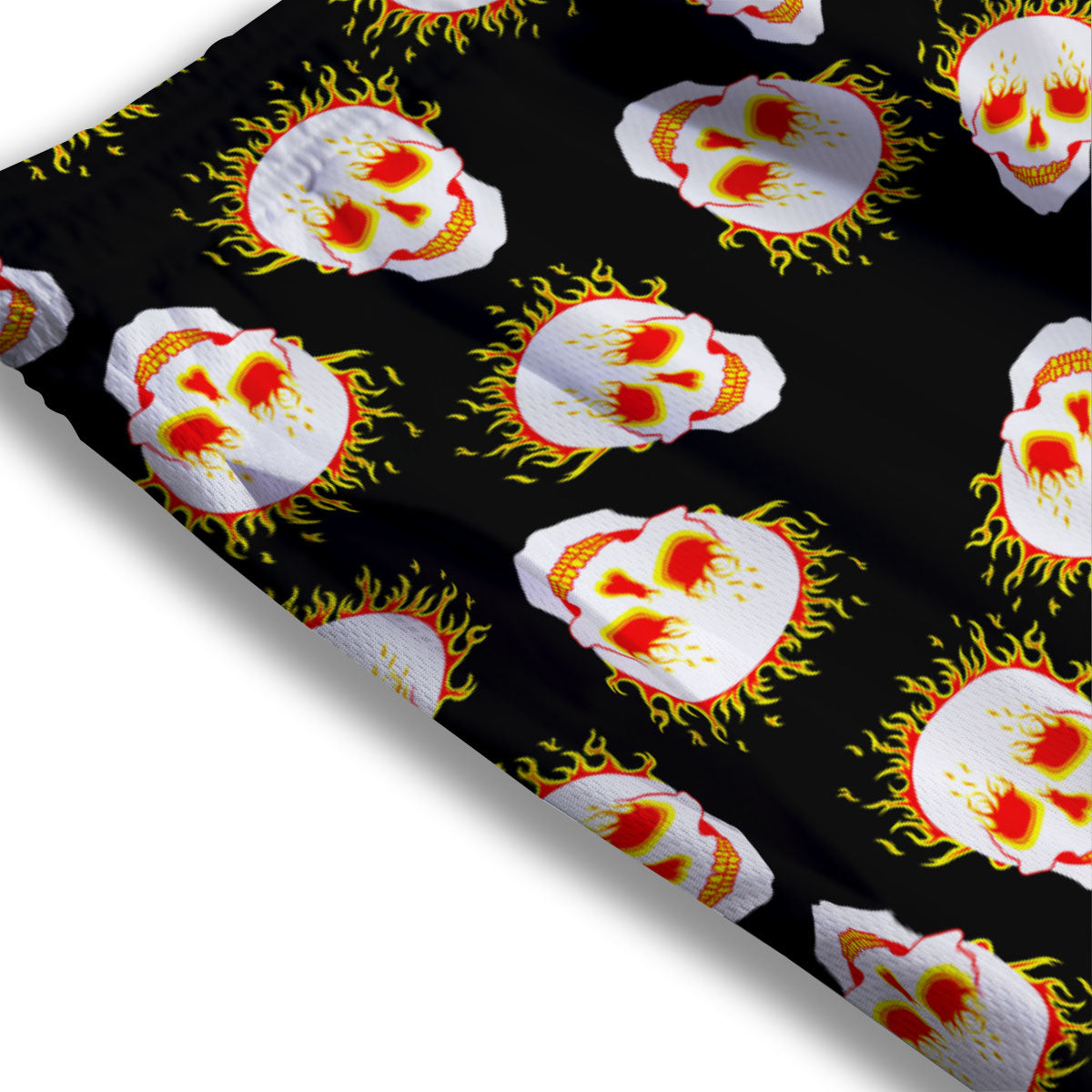 In Flames Skull Print Pattern Mesh Shorts
