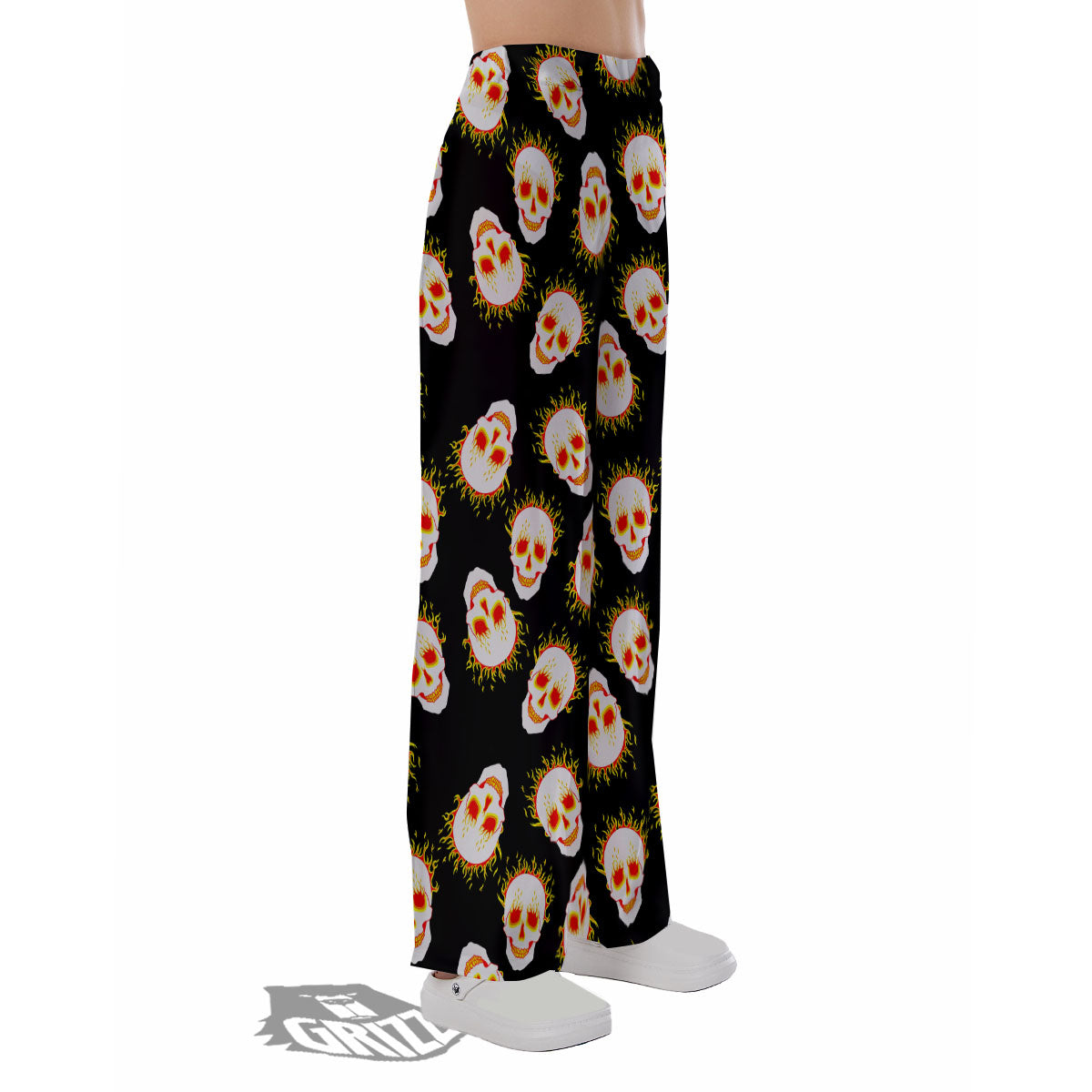 In Flames Skull Print Pattern Pajama Pants-grizzshop