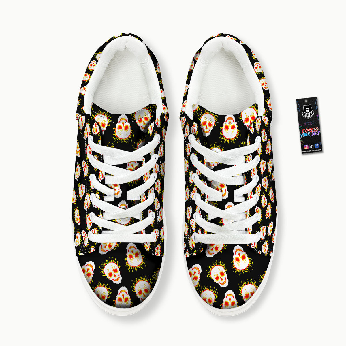 In Flames Skull Print Pattern Platform Shoes-grizzshop