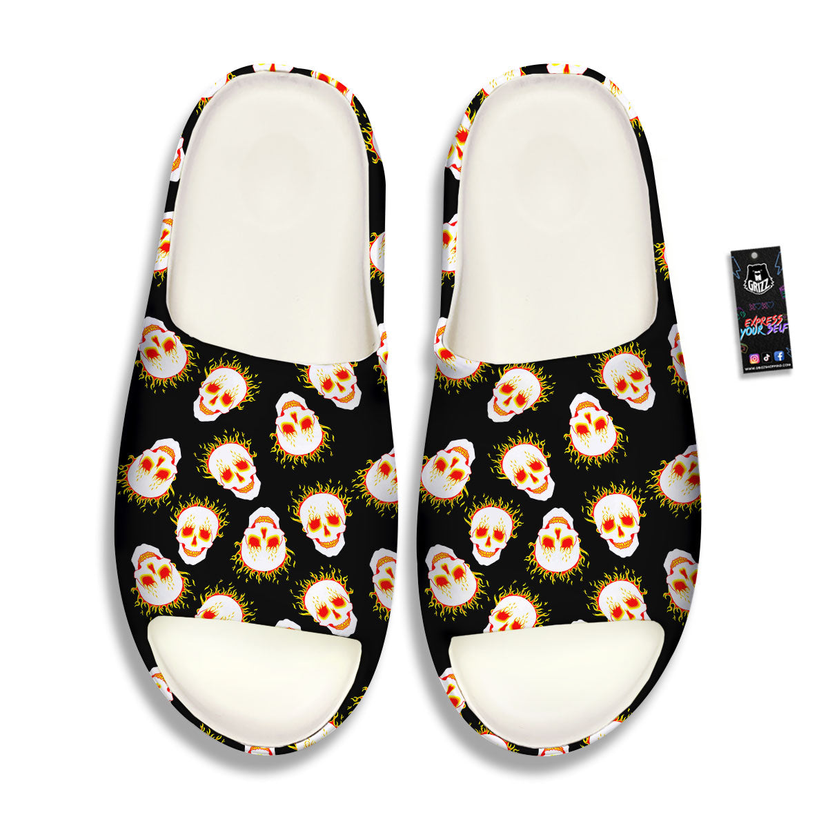 In Flames Skull Print Pattern Sandals-grizzshop