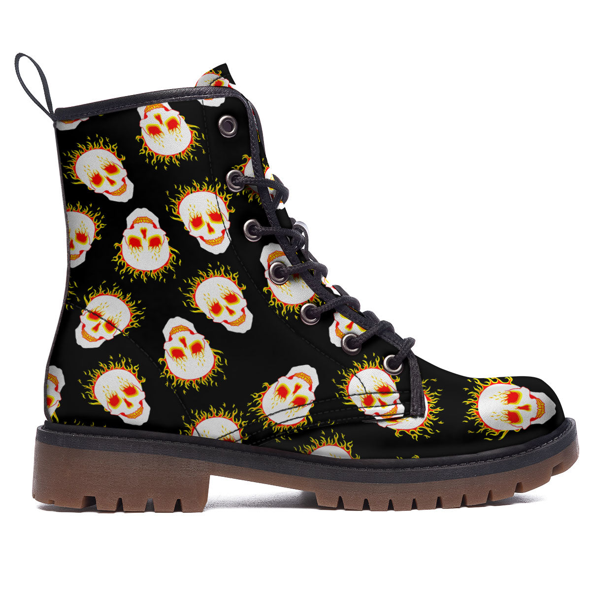 In Flames Skull Print Pattern Work Boots-grizzshop