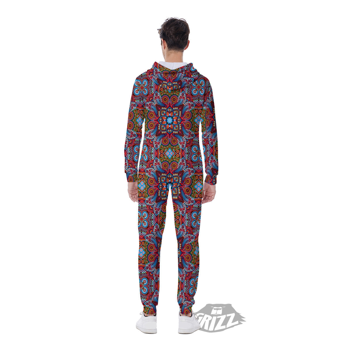 India Paisley Colorful Print Pattern Men's Jumpsuit-grizzshop