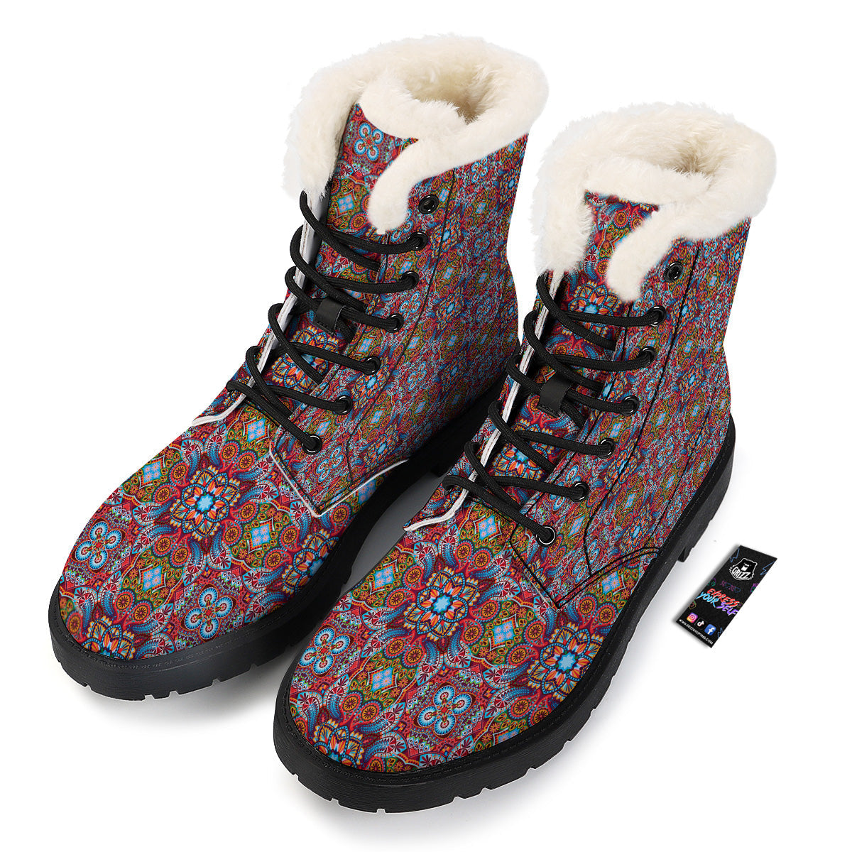 India Paisley Colorful Print Pattern Winter Boots-grizzshop