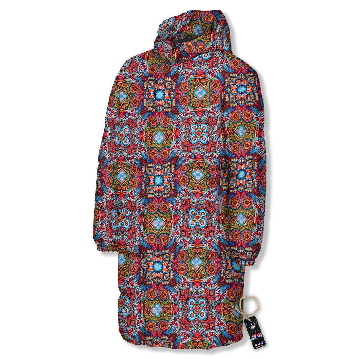 India Paisley Colorful Print Pattern Long Down Jacket