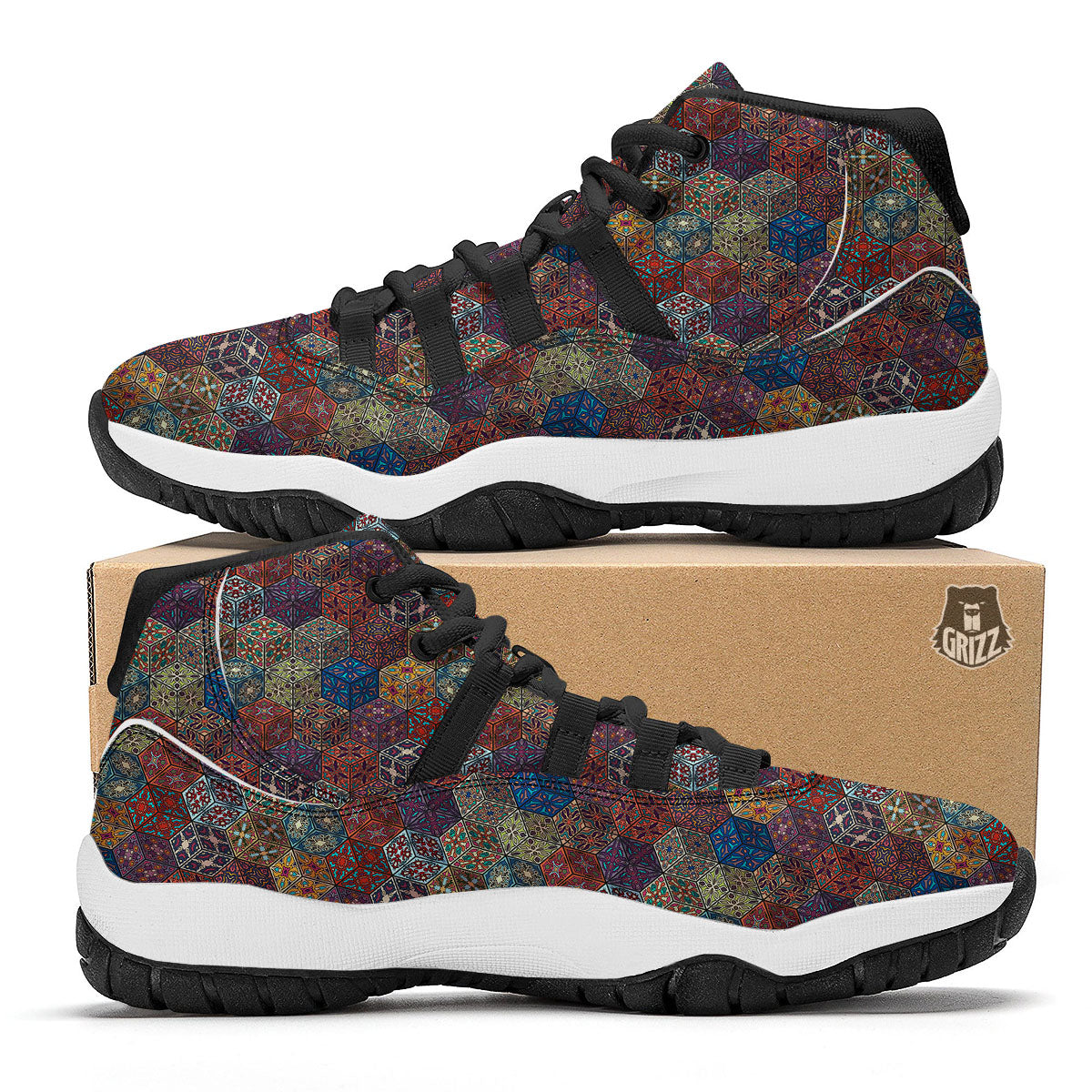 Indian Box Bohemian Print Pattern Black Bball Shoes-grizzshop