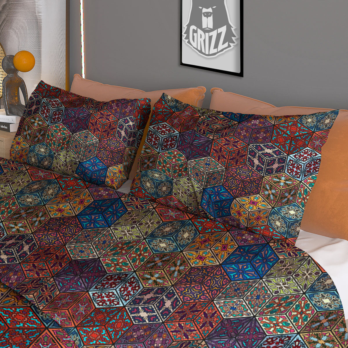 Hamsa Hand Gold Print Duvet Cover Bedding Set
