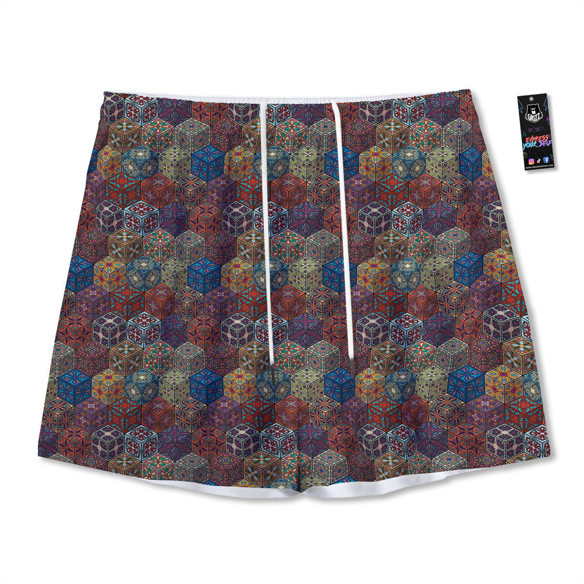 Hamsa Hand Gold Print Mesh Shorts