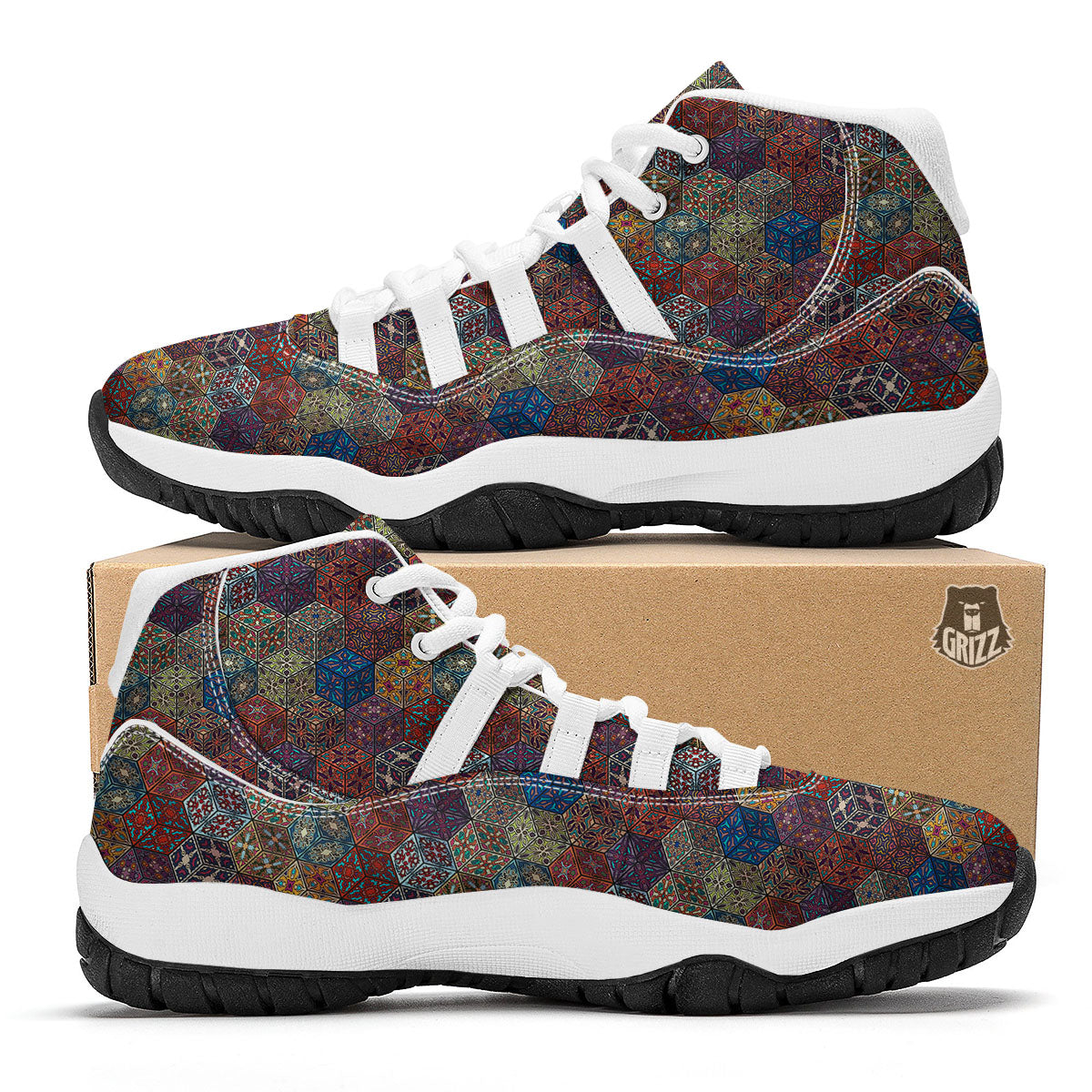 Indian Box Bohemian Print Pattern White Bball Shoes-grizzshop