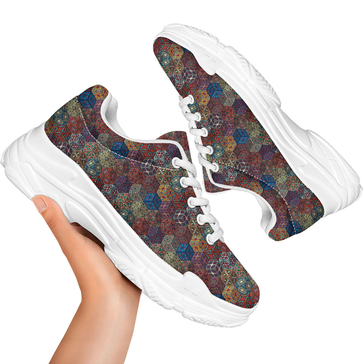 Indian Box Bohemian Print Pattern White Chunky Shoes-grizzshop