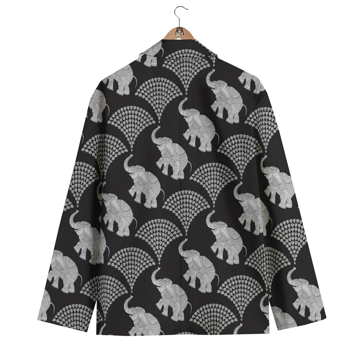Indian Elephant Black Grey And White Print Pattern Men's Blazer-grizzshop