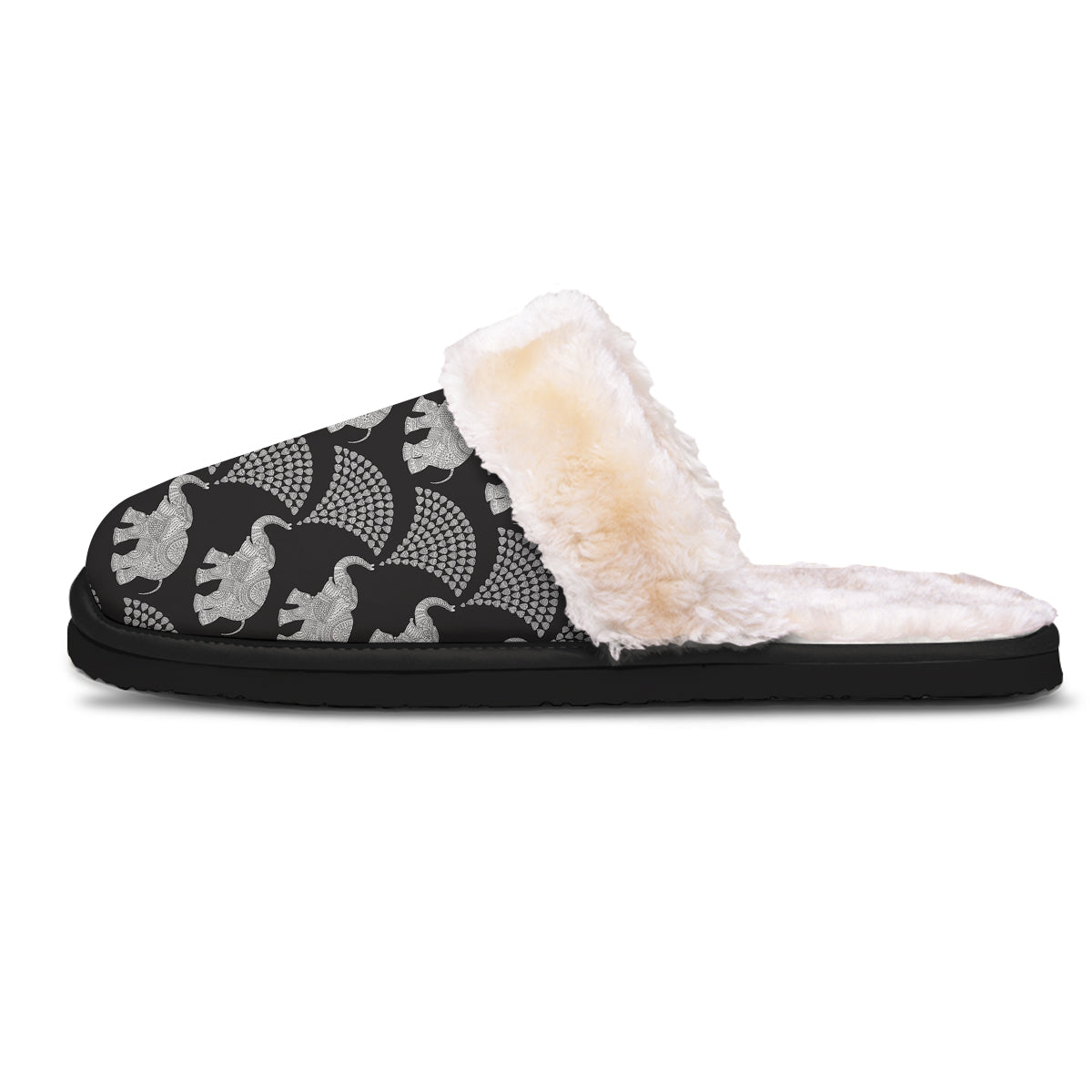 Indian Elephant Black Grey And White Print Pattern Slippers-grizzshop