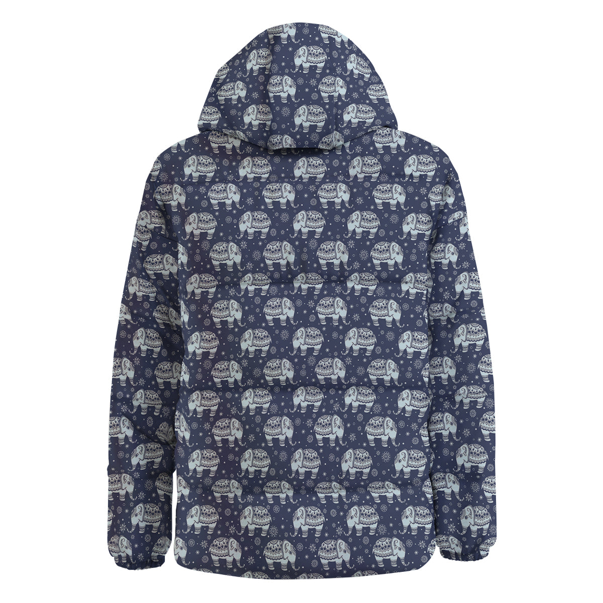 Indian Elephant Blue And White Print Pattern Down Jacket-grizzshop