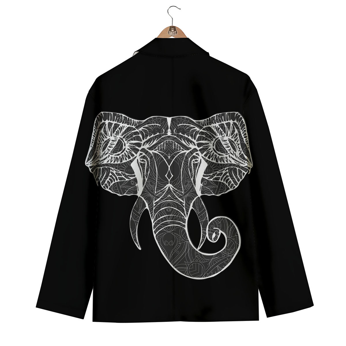 Indian Elephant White And Black Print Men's Blazer-grizzshop