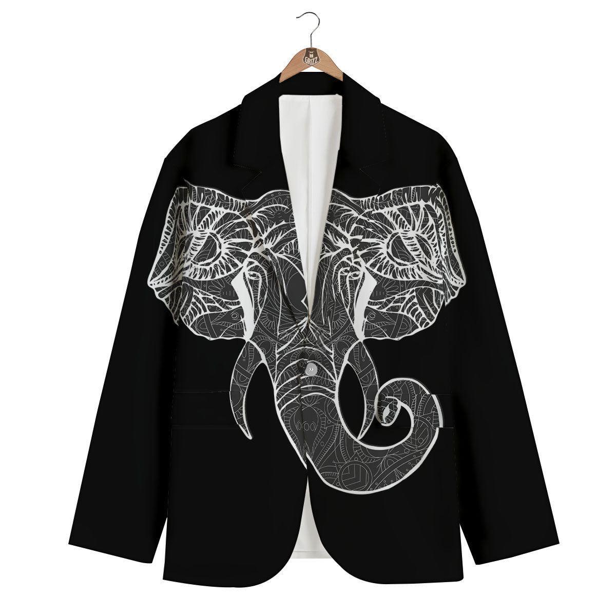 Indian Elephant White And Black Print Men's Blazer-grizzshop