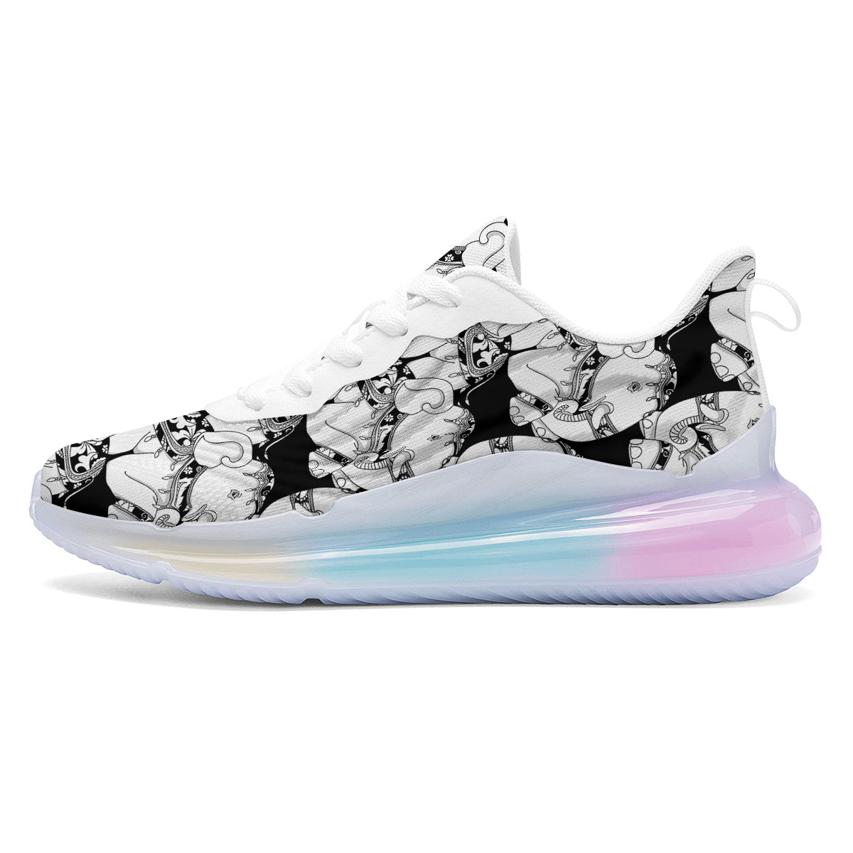 Indian Elephant White And Black Print Pattern Running Sneakers-grizzshop