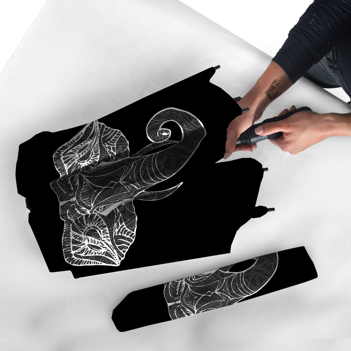 Indian Elephant White And Black Print Umbrella-grizzshop