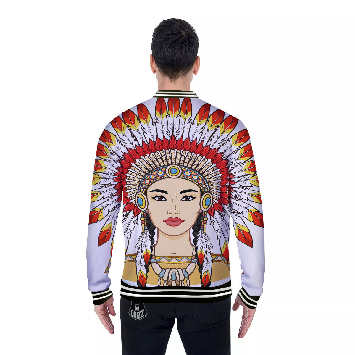 Indian Girl Native American Print Baseball Jacket-grizzshop