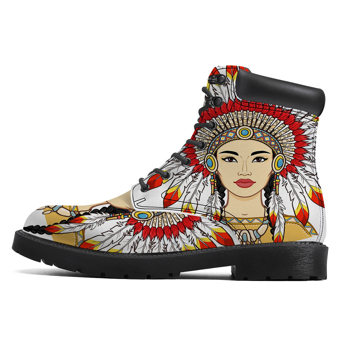Indian Girl Native American Print Boots-grizzshop