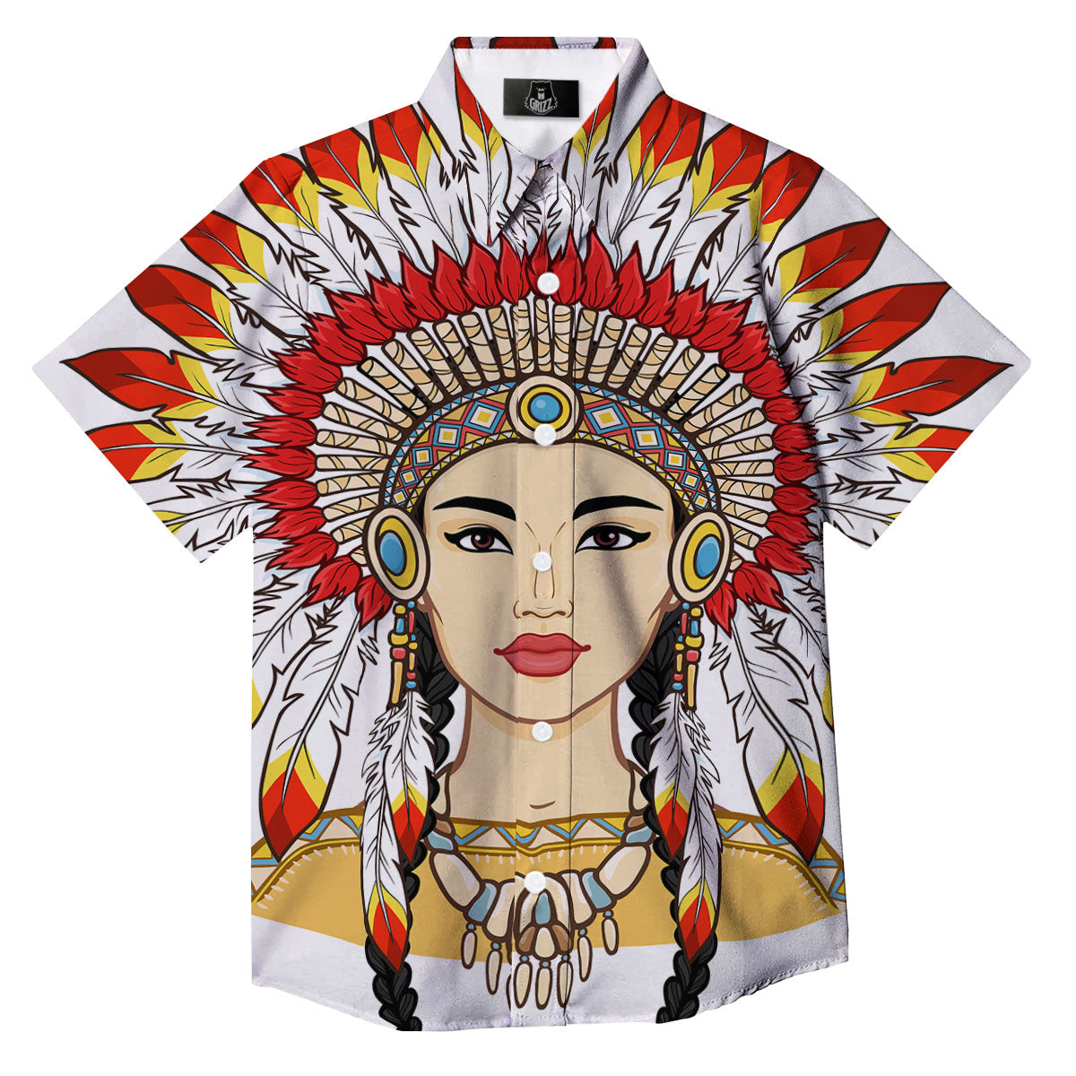 Indian Girl Native American Print Button Up Shirt-grizzshop
