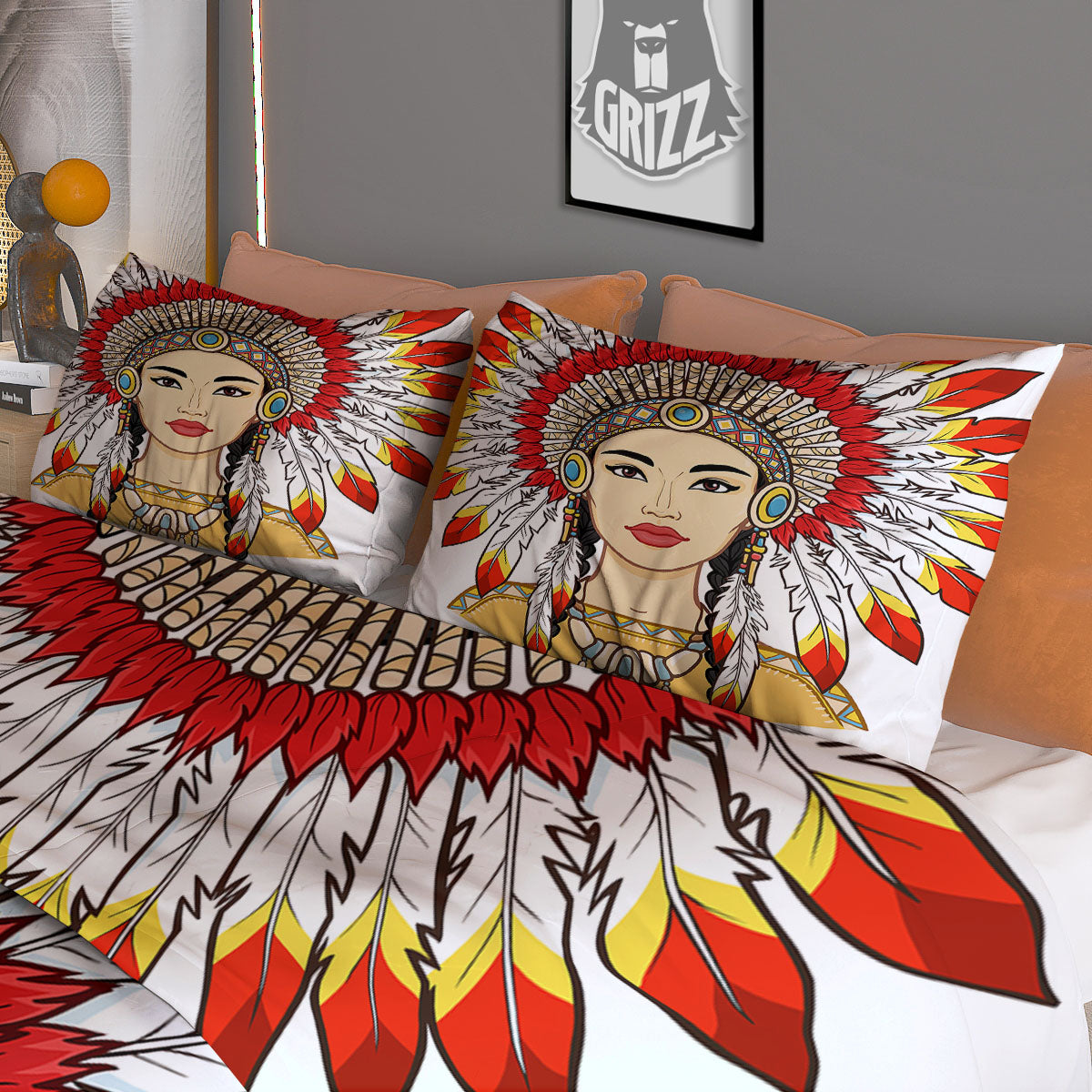 Indian Girl Native American Print Duvet Cover Bedding Set