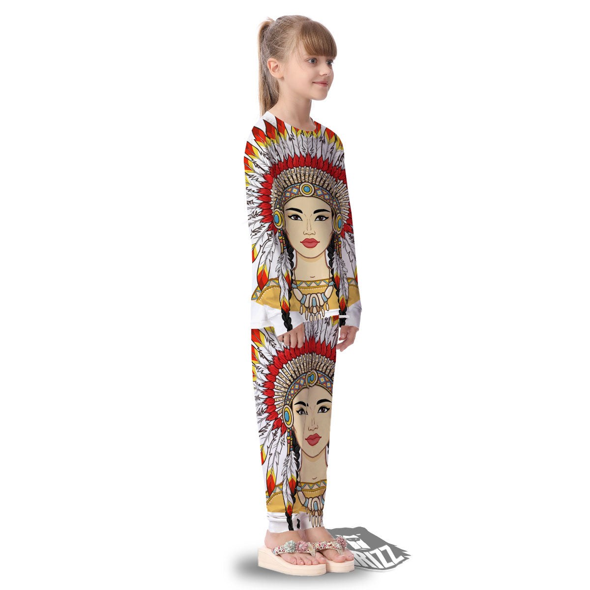Indian Girl Native American Print Kid's Pajamas-grizzshop
