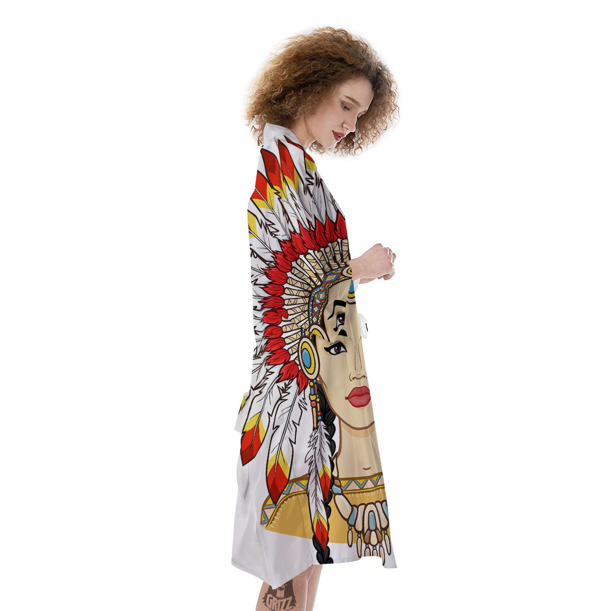 Indian Girl Native American Print Kimono-grizzshop