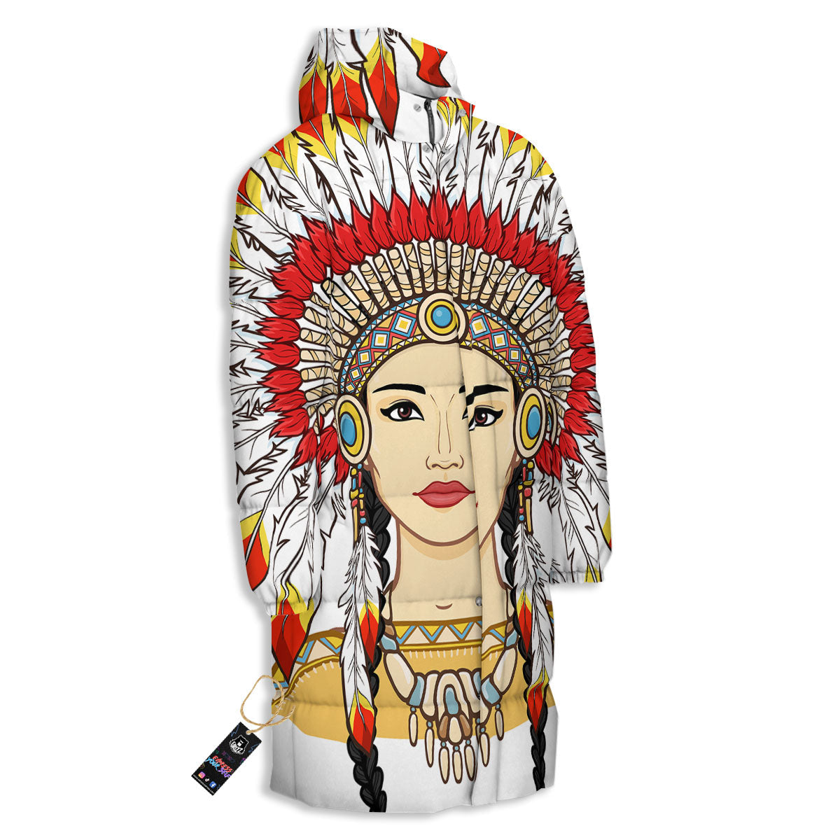 Indian Girl Native American Print Long Down Jacket-grizzshop
