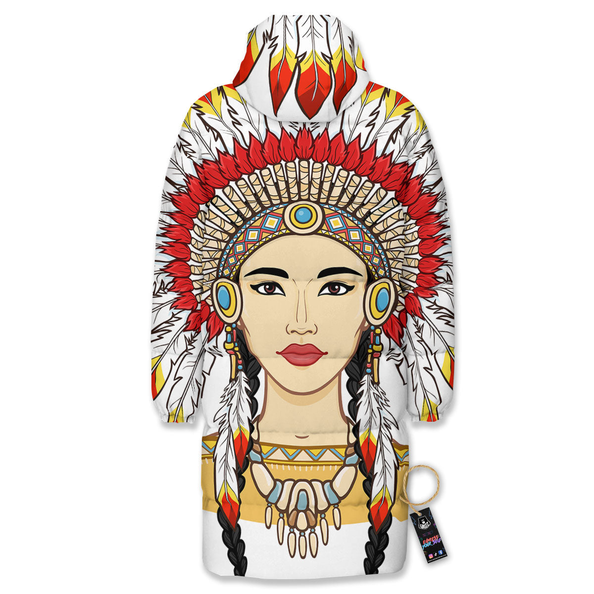 Indian Girl Native American Print Long Down Jacket-grizzshop