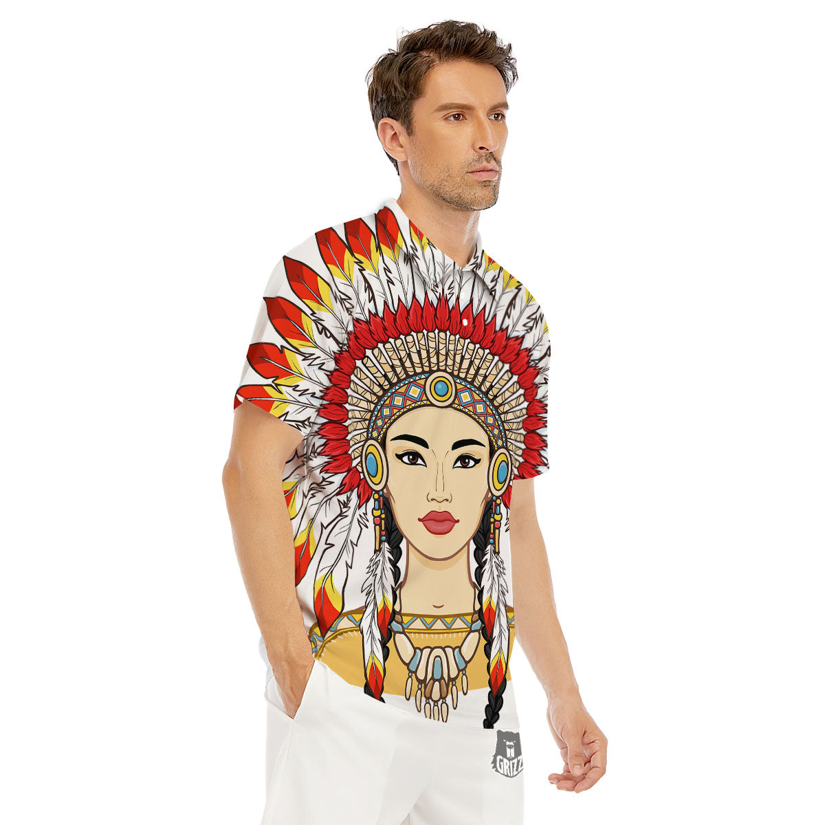 Indian Girl Native American Print Men's Golf Shirts-grizzshop