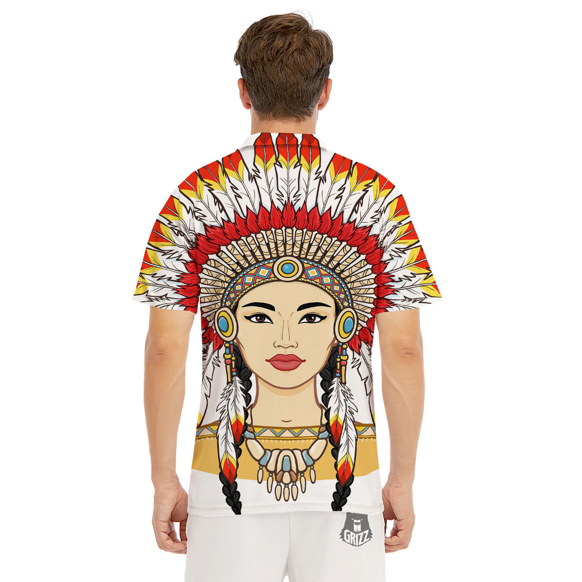 Indian Girl Native American Print Men's Golf Shirts-grizzshop