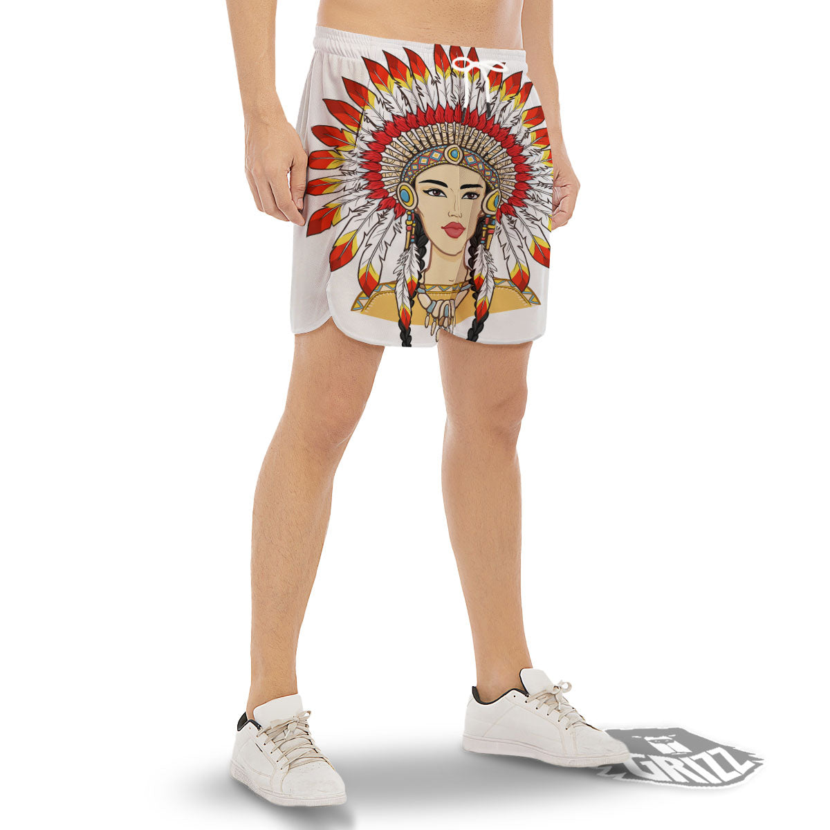 Indian Girl Native American Print Men's Gym Shorts-grizzshop