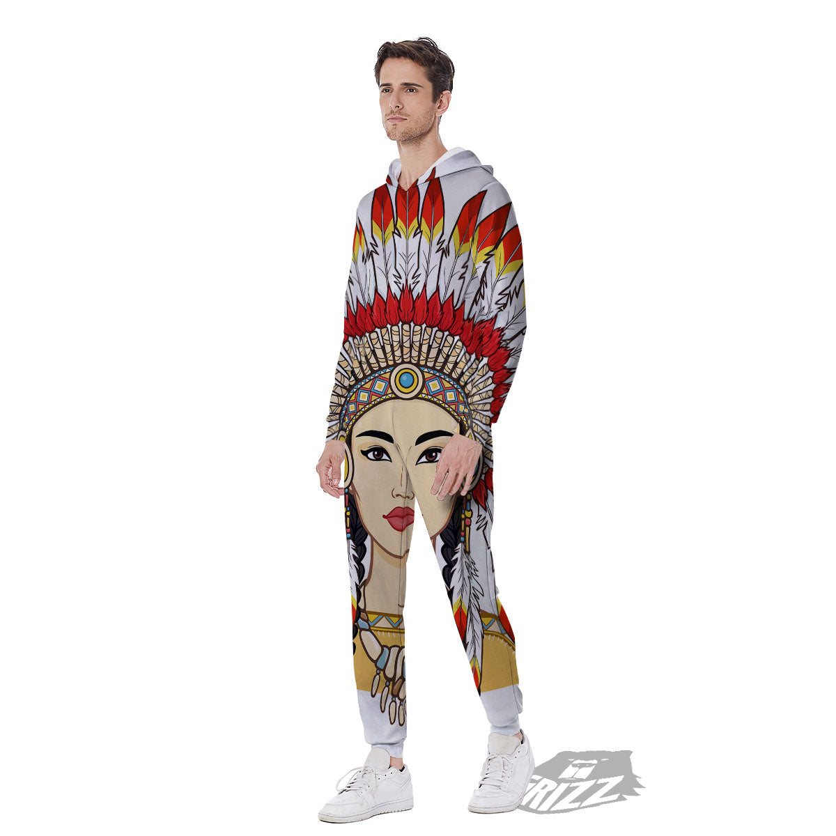 Indian Girl Native American Print Men's Jumpsuit-grizzshop