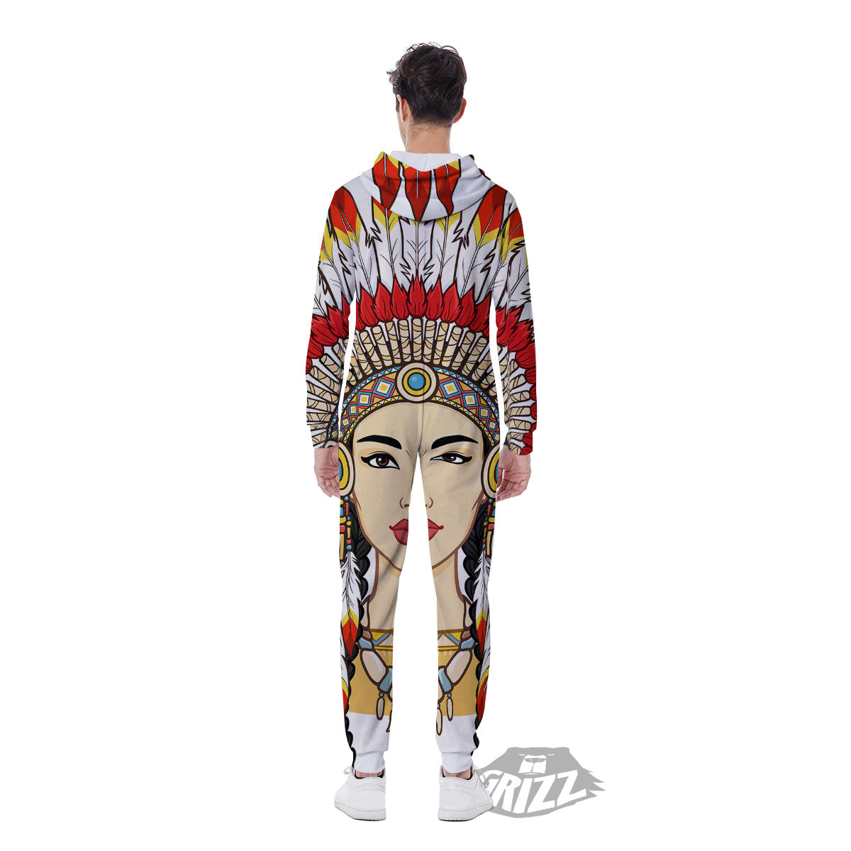 Indian Girl Native American Print Men's Jumpsuit-grizzshop