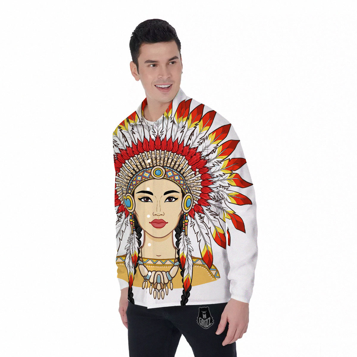 Indian Girl Native American Print Men's Long Sleeve Shirts-grizzshop