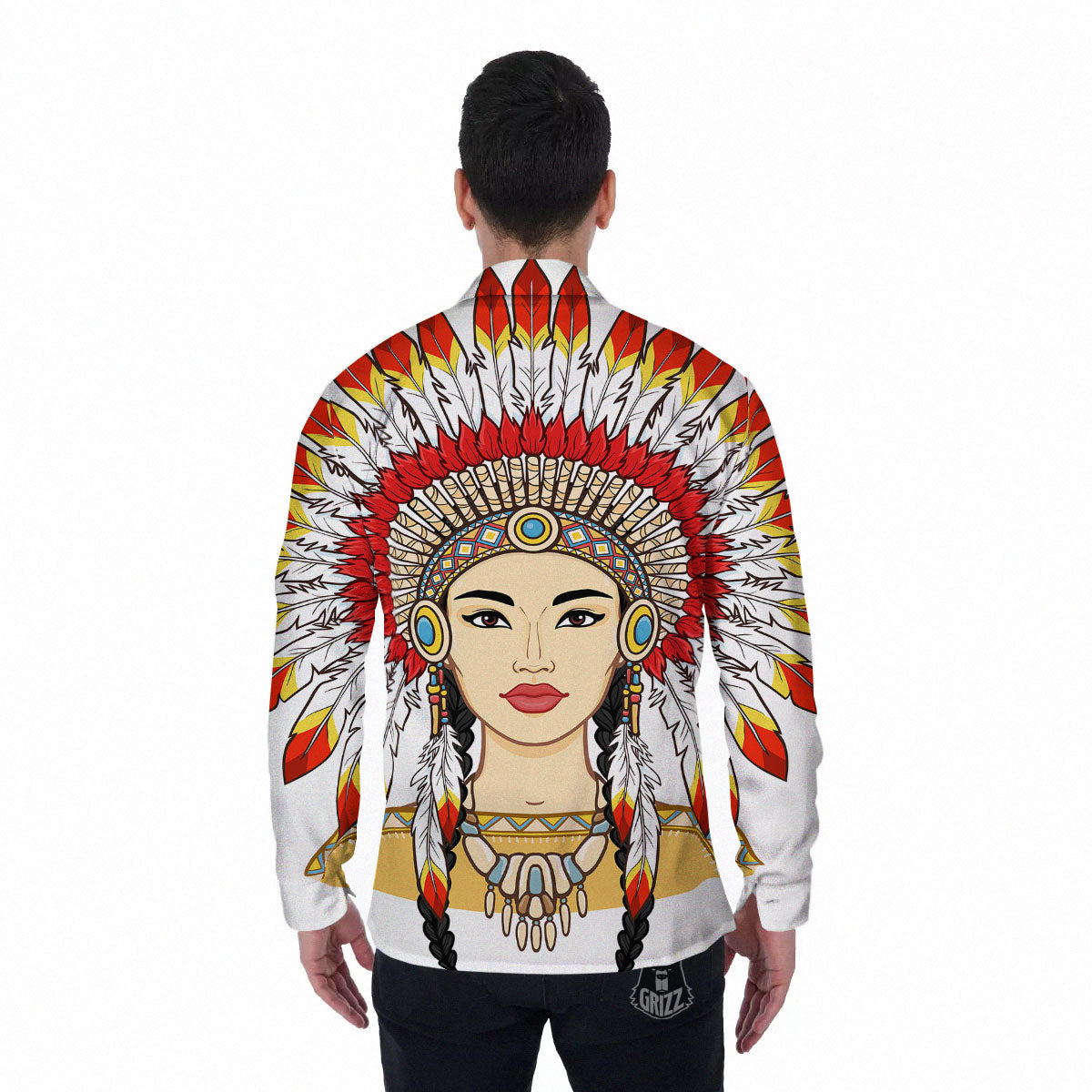 Indian Girl Native American Print Men's Long Sleeve Shirts-grizzshop