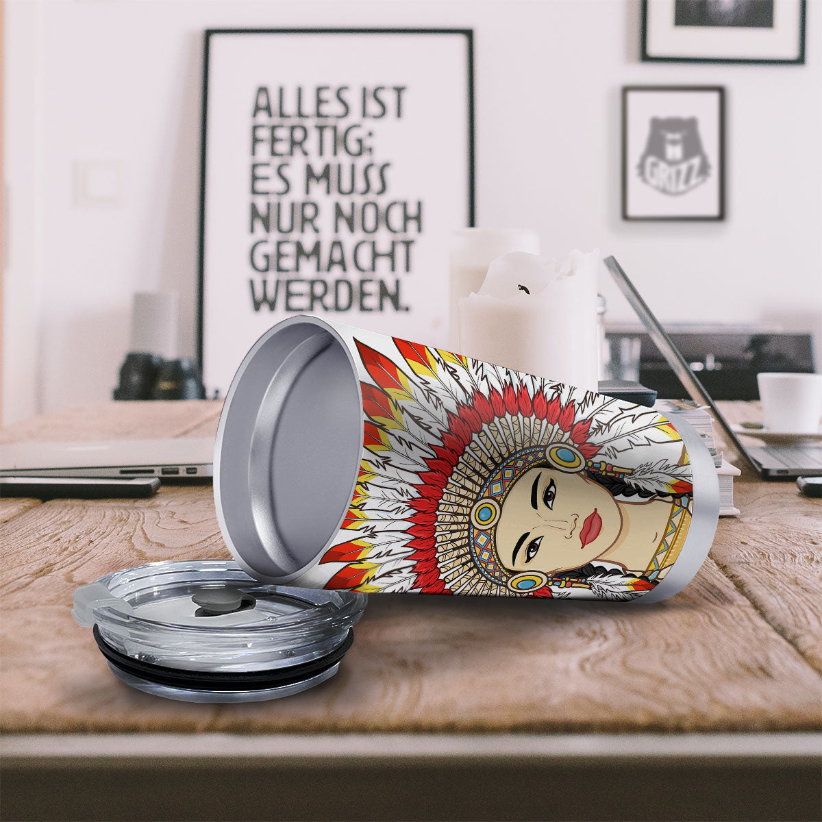 Indian Girl Native American Print Tumbler-grizzshop