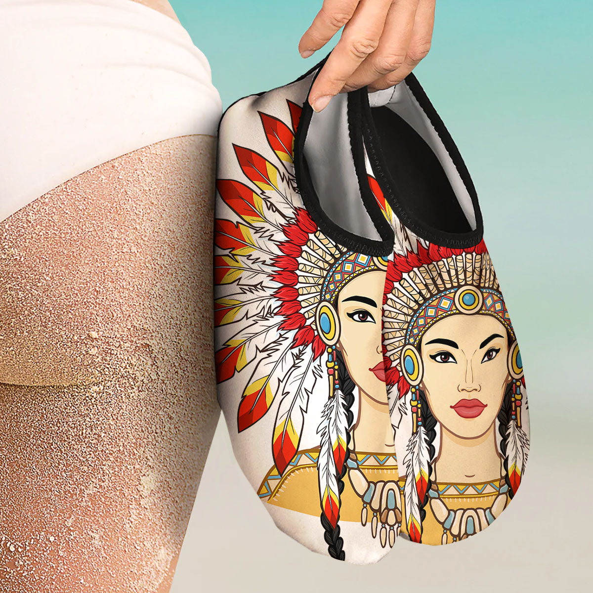 Indian Girl Native American Print Water Shoes-grizzshop