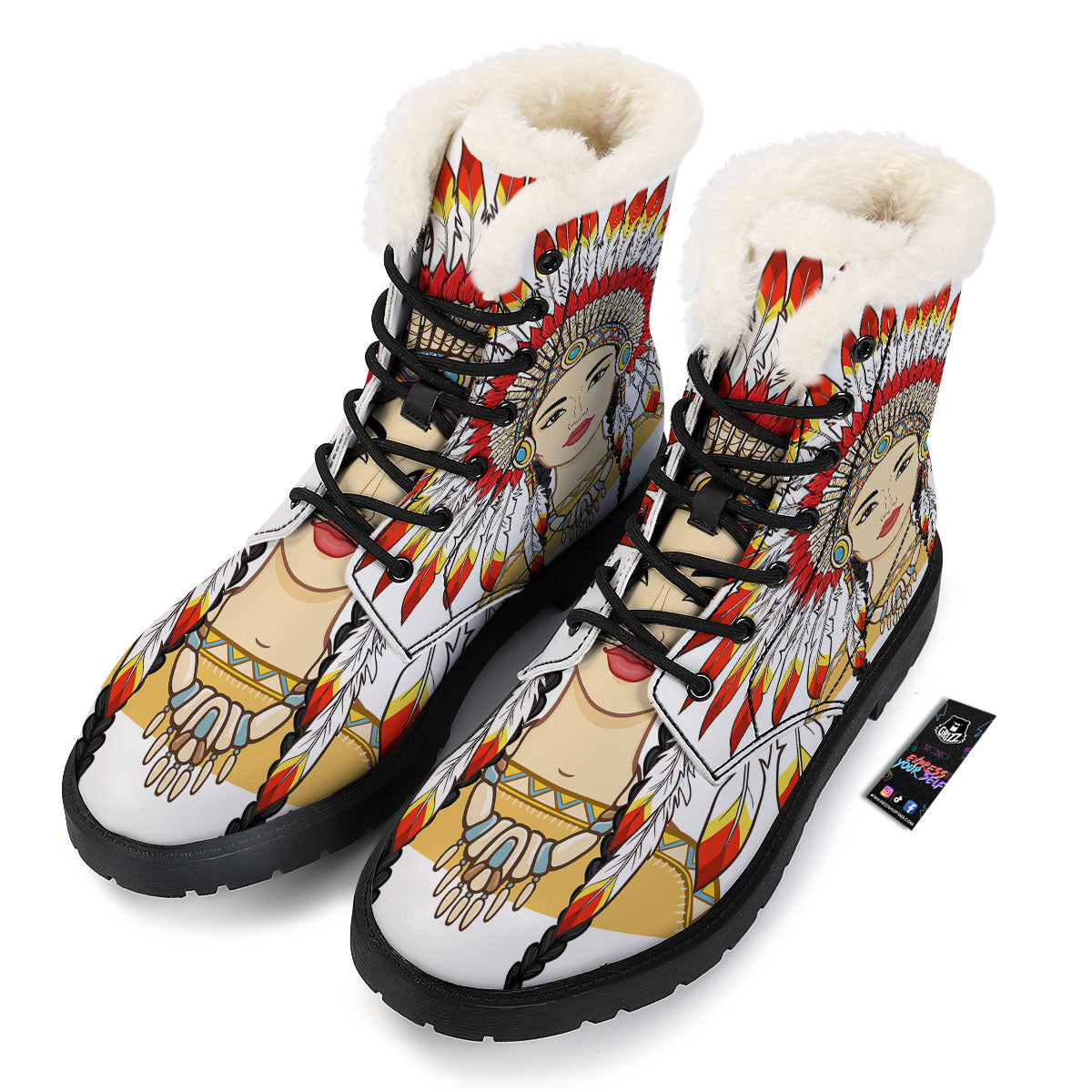 Indian Girl Native American Print Winter Boots-grizzshop