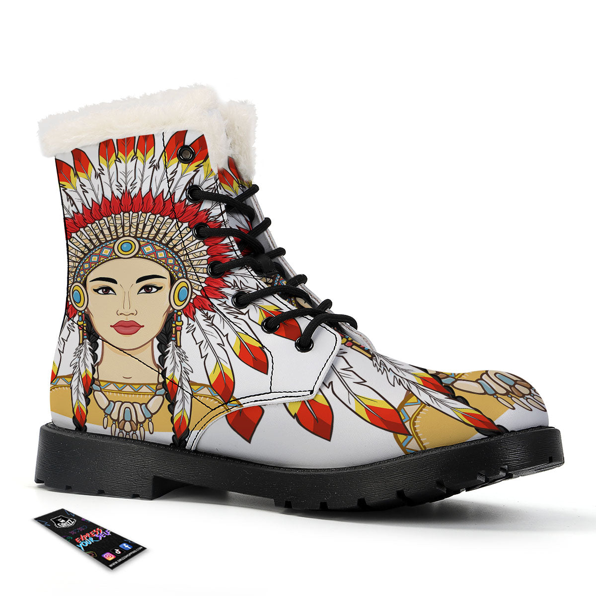 Indian Girl Native American Print Winter Boots-grizzshop