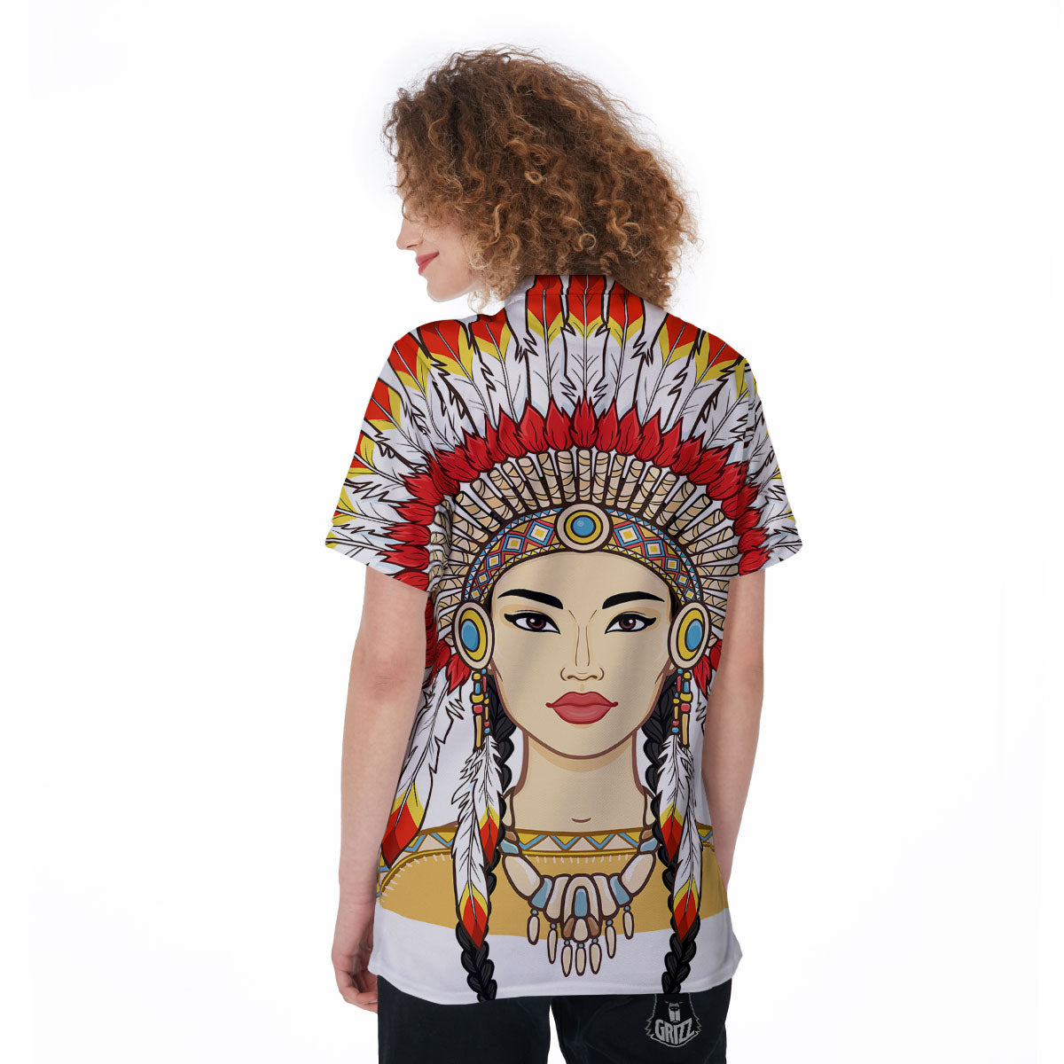 Indian Girl Native American Print Women's Golf Shirts-grizzshop