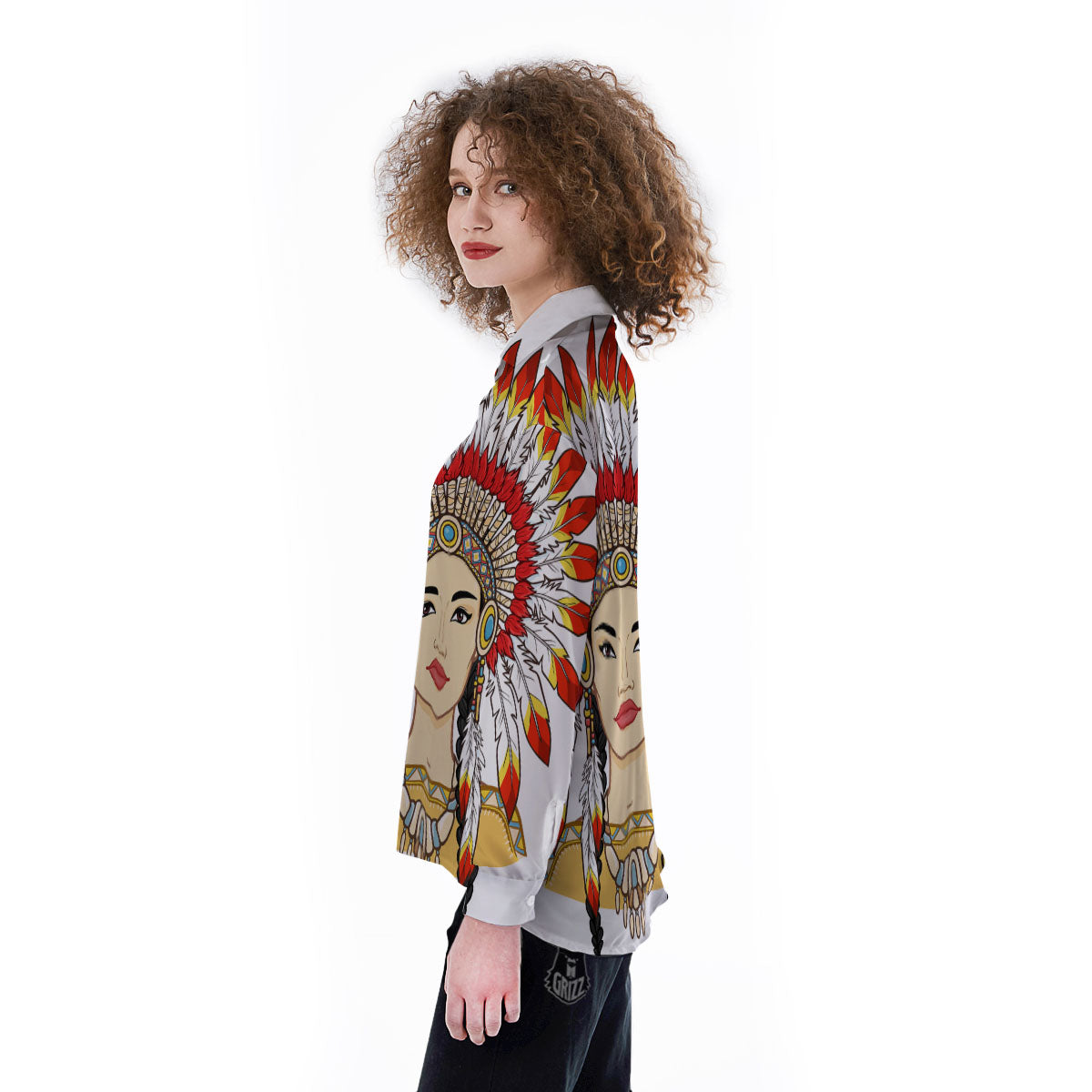 Indian Girl Native American Print Women's Long Sleeve Shirts-grizzshop