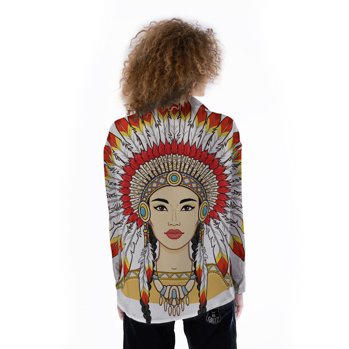 Indian Girl Native American Print Women's Long Sleeve Shirts-grizzshop