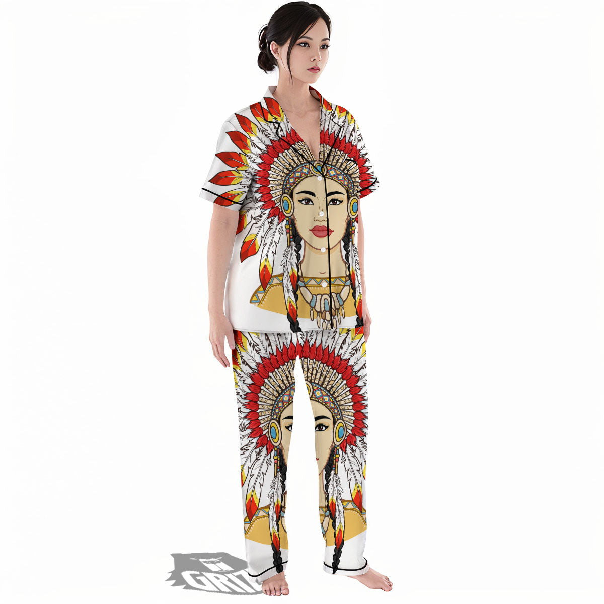 Indian Girl Native American Print Women's Pajamas Set-grizzshop