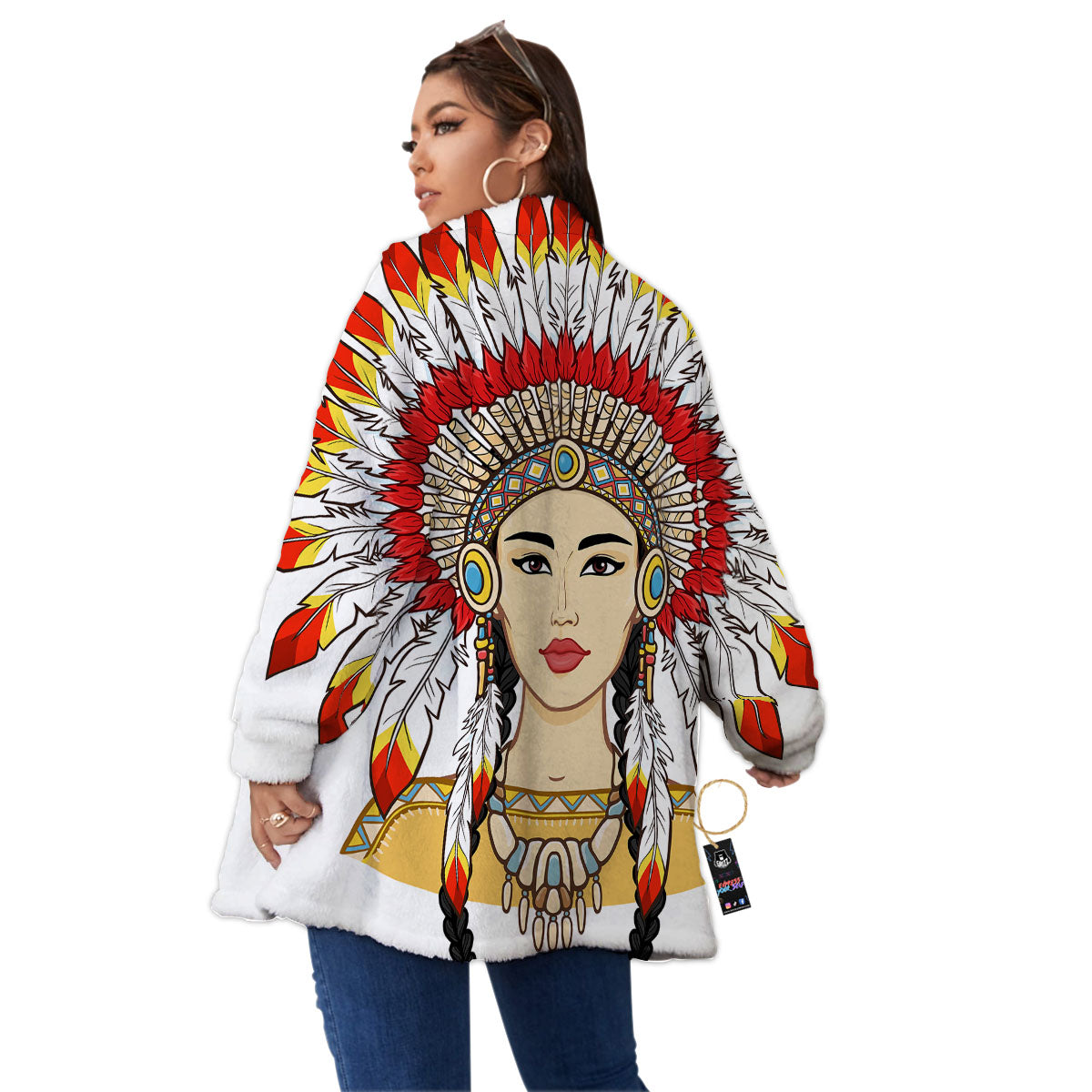 Indian Girl Native American Print Women's Sherpa Jacket-grizzshop