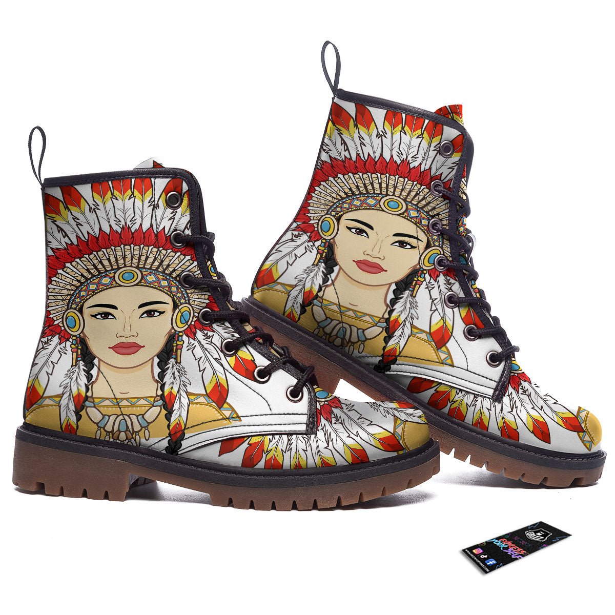 Indian Girl Native American Print Work Boots-grizzshop