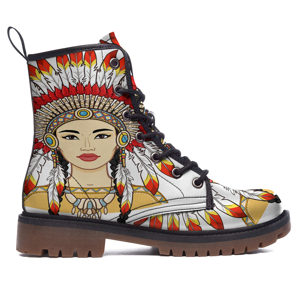 Indian Girl Native American Print Work Boots-grizzshop