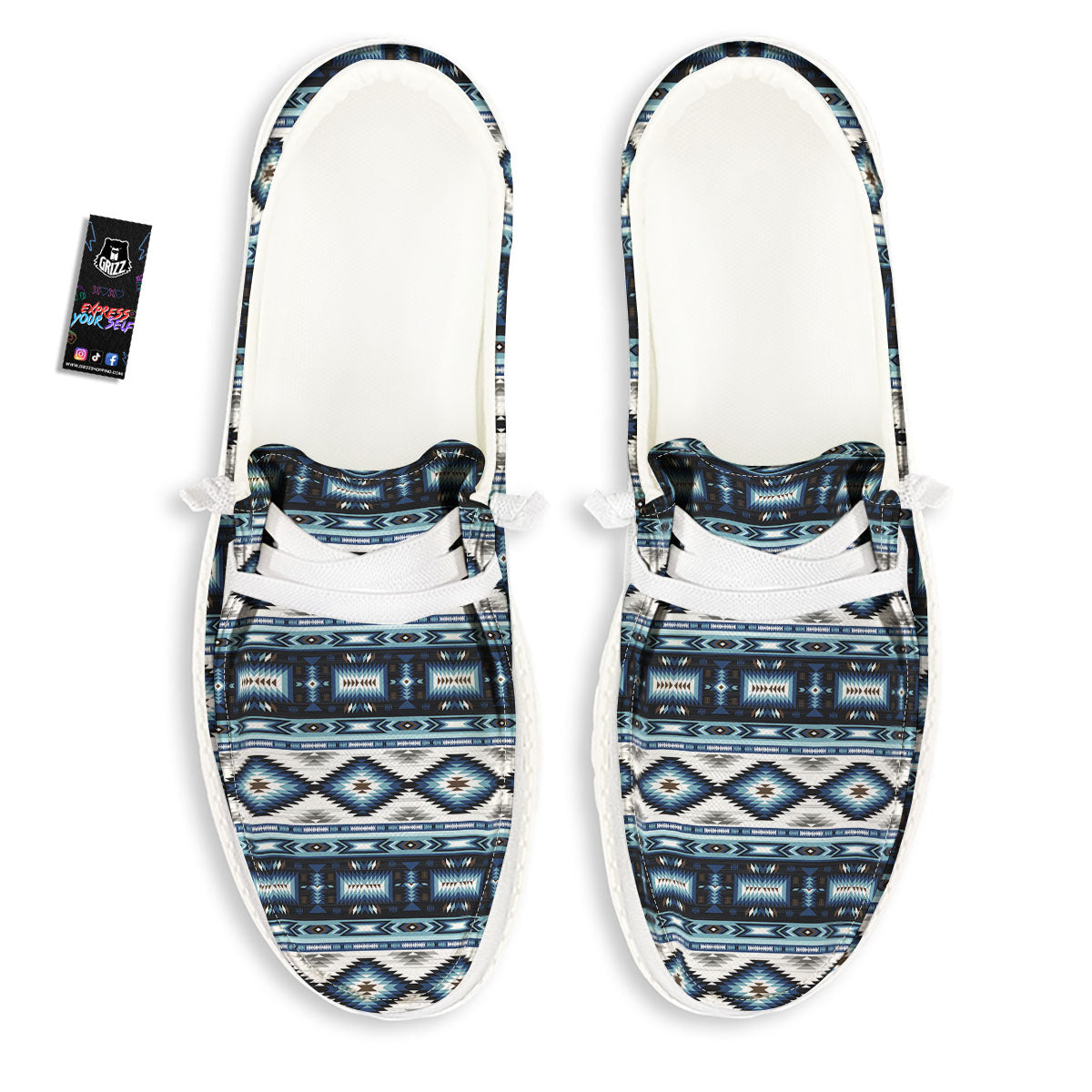 Indian Native American Print Pattern White Loafers-grizzshop